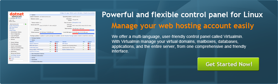 Powerful and flexible Virtualmin control panel for Linux web hosting